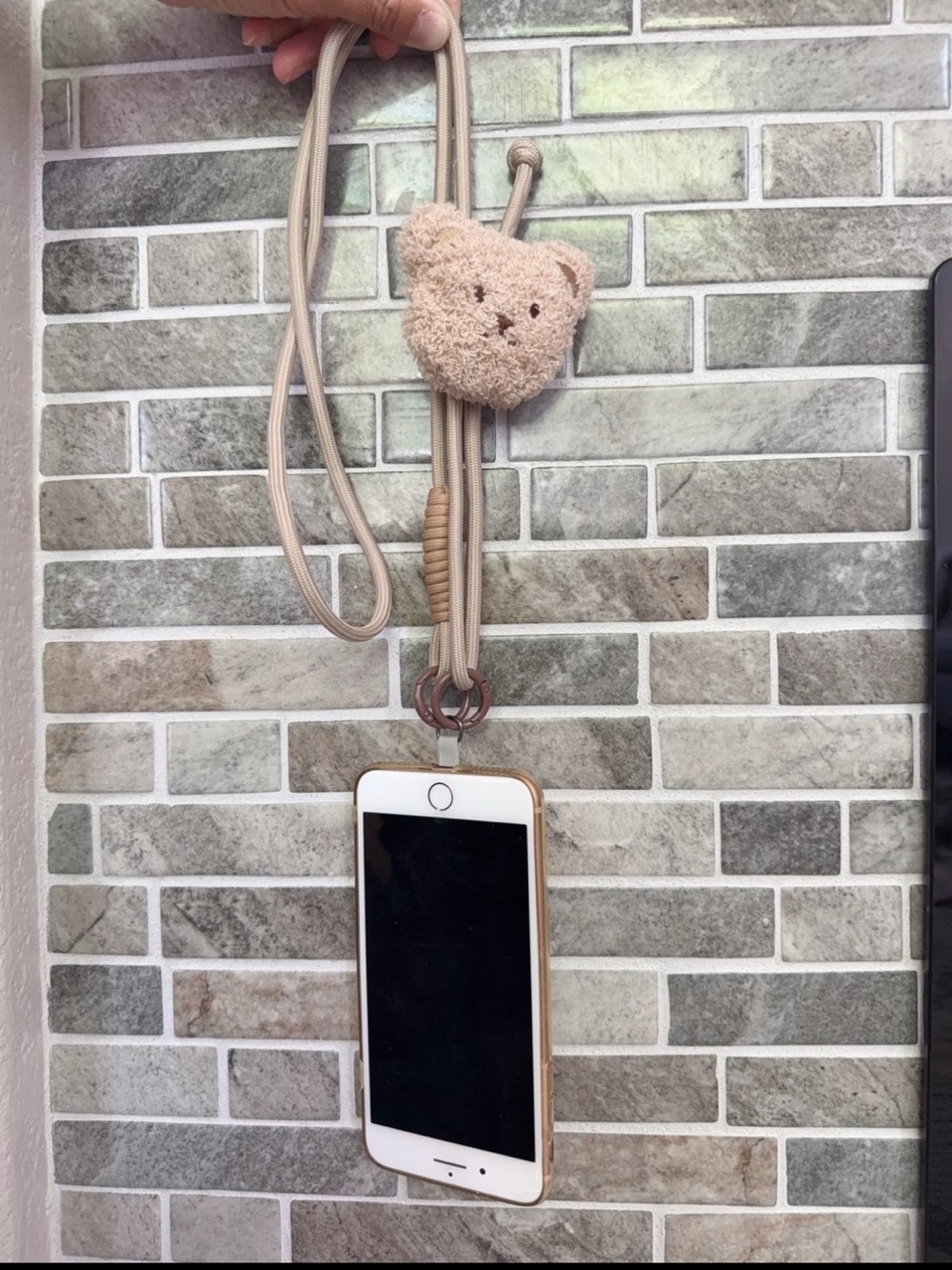 Adjustable phone cross strap —Beige Bear